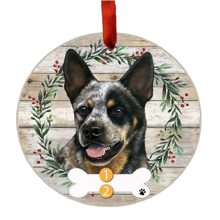 Authentic E S Pets Personalized Australian Cattle Dog Face Wreath Ornament Refined