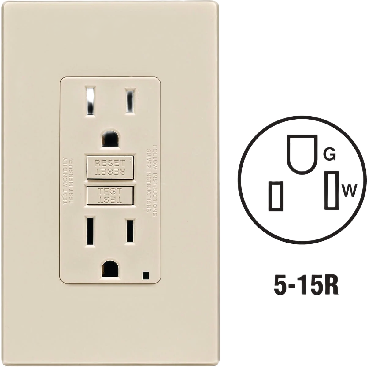 Detailed Leviton SmartlockPro Self-Test Light Almond GFCI Outlet Screwless Wall Plate Prestigious
