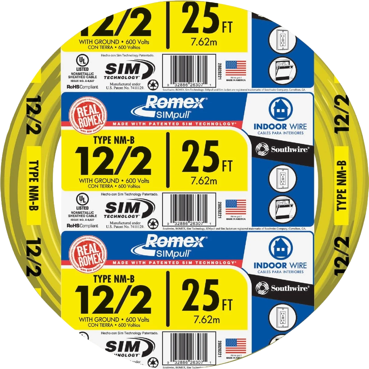 Outstanding Romex 25 ft. 12-2 Yellow Solid NMW G Wire Modern