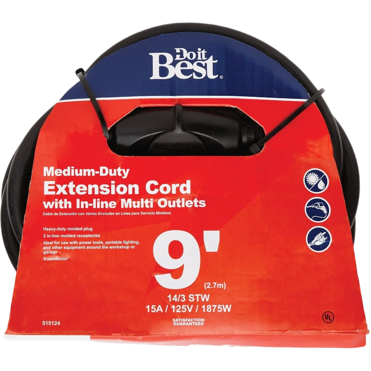 Prestigious Do it Black 14 3 In-Line Multi Outlet Extension Cord 9 ft. Next-Generation