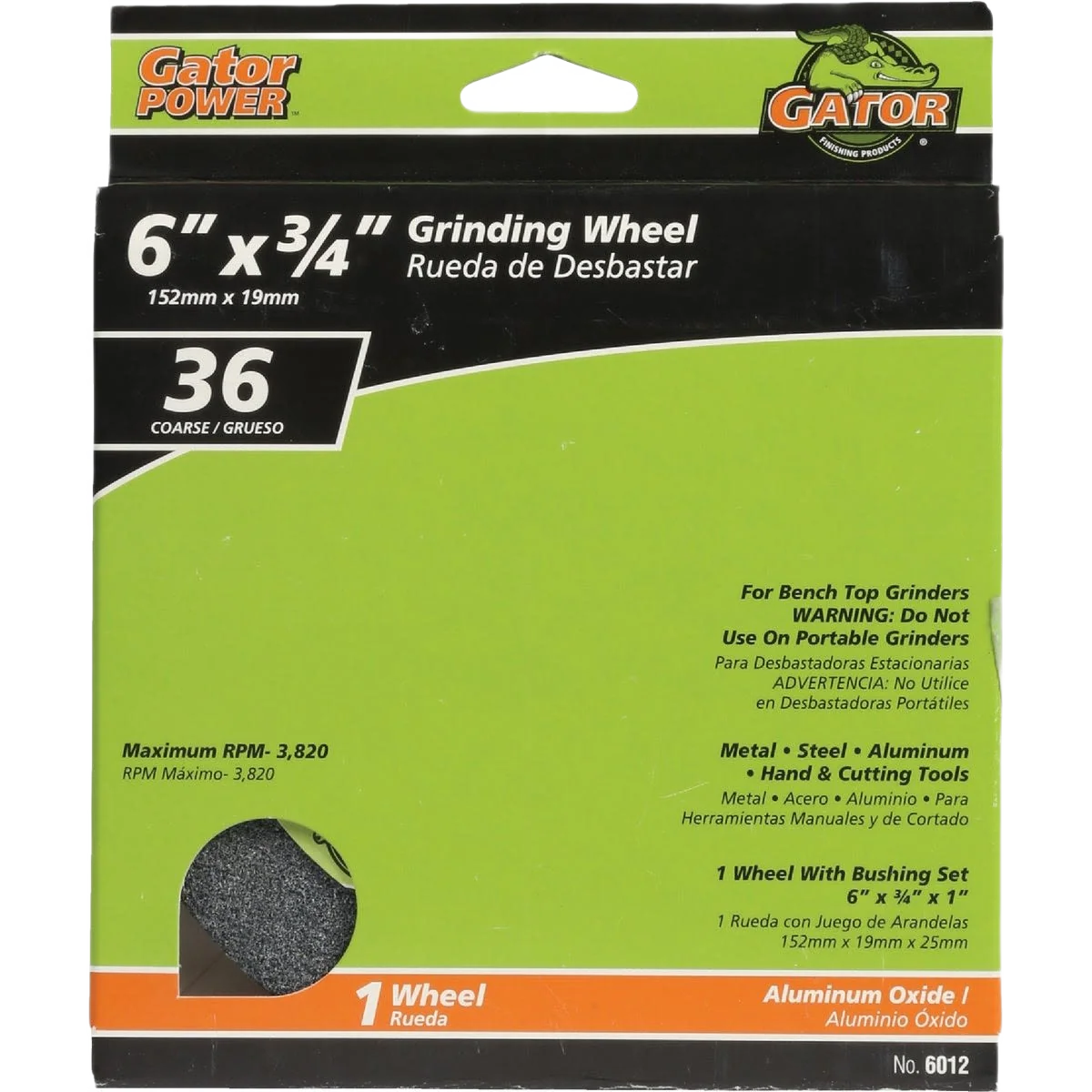 Premium Gator Blade 6 x 3 4 In. Bench Grinding Wheel 36 Grit Detailed