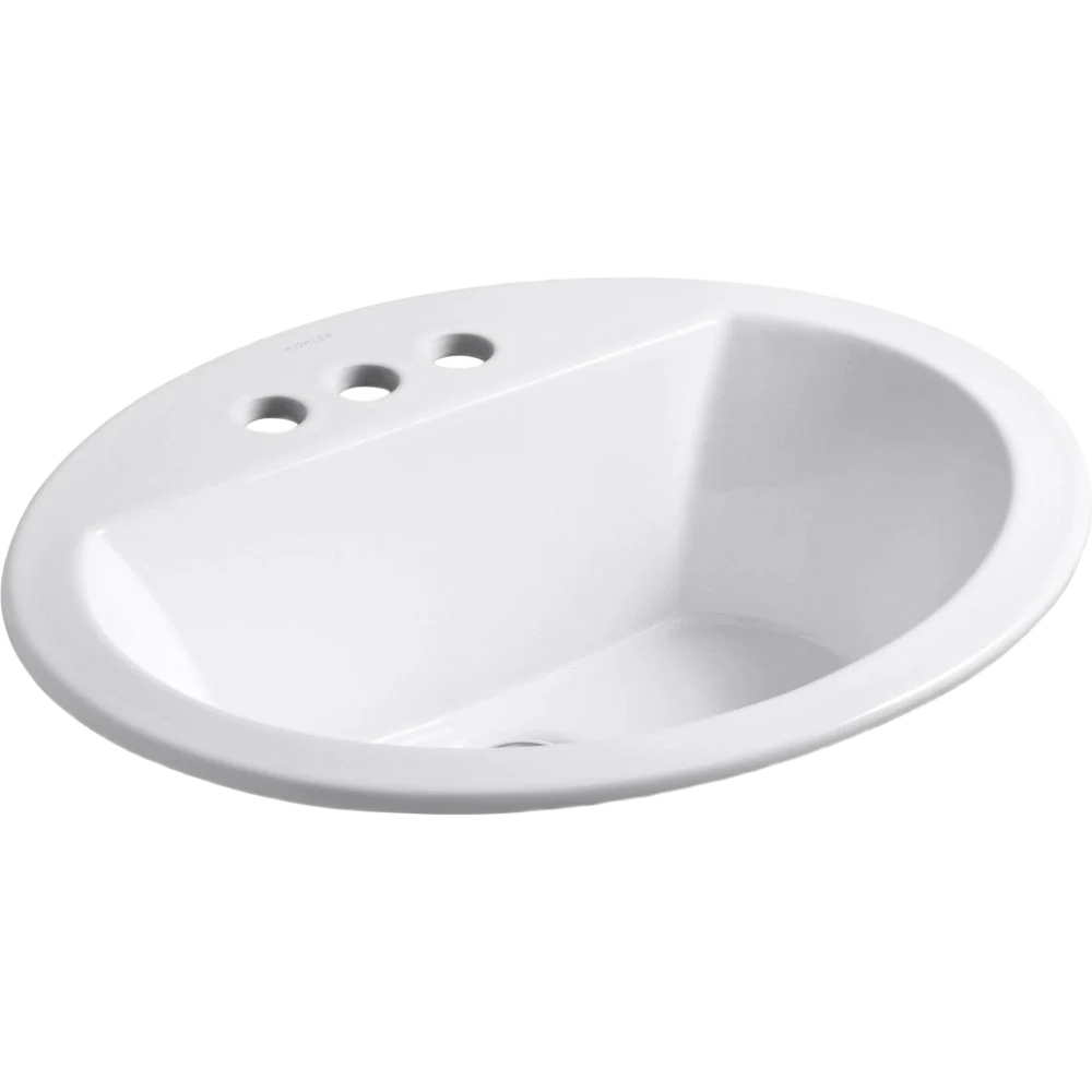 Lightweight Kohler Bryant White Drop-In Oval Bathroom Sink with 4 Centerset Faucet Holes Excellent