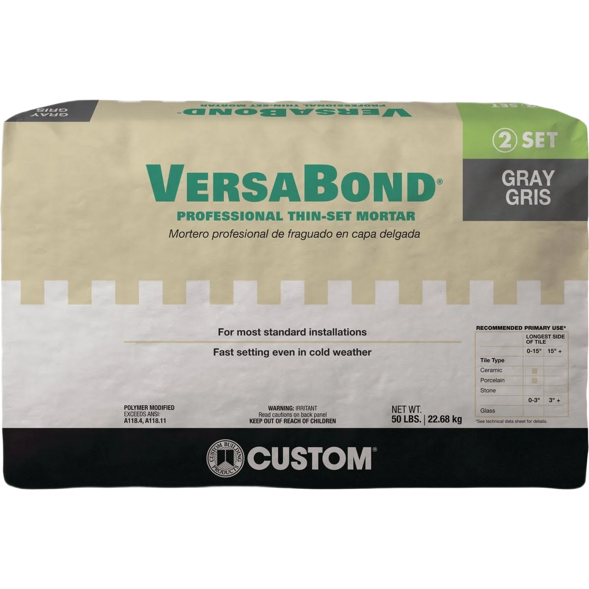 Pure Custom Building Products Gray VersaBond Fortified Thin-Set Mortar 50 lb. Luxury
