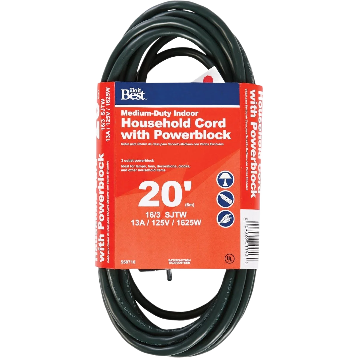 Original Design Do it Green 16 3 3-Outlet Extension Cord with Powerblock 20 ft. Fine Crafted