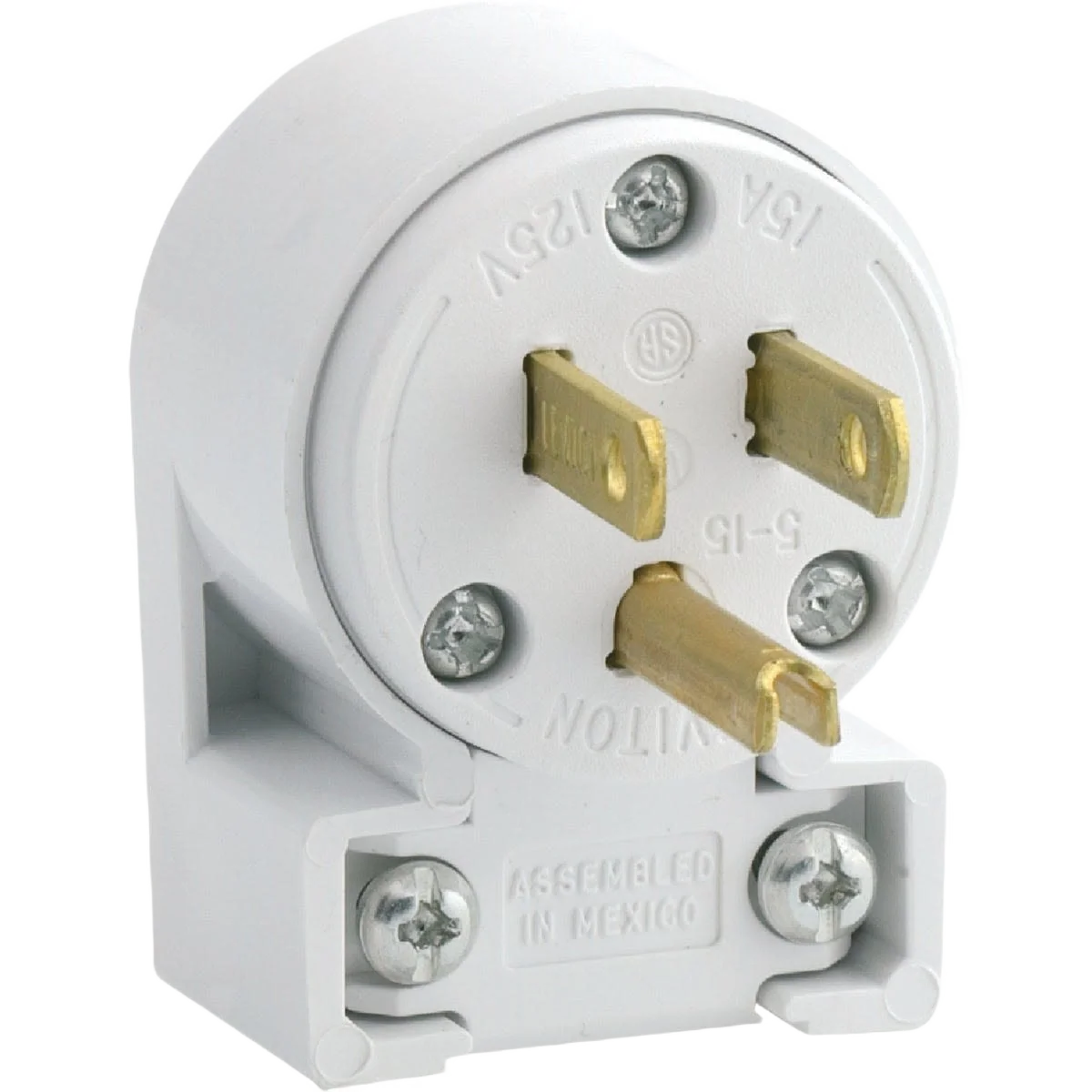 Enhanced Leviton 15 Amp White Commercial Grade Angle Cord Plug Detailed