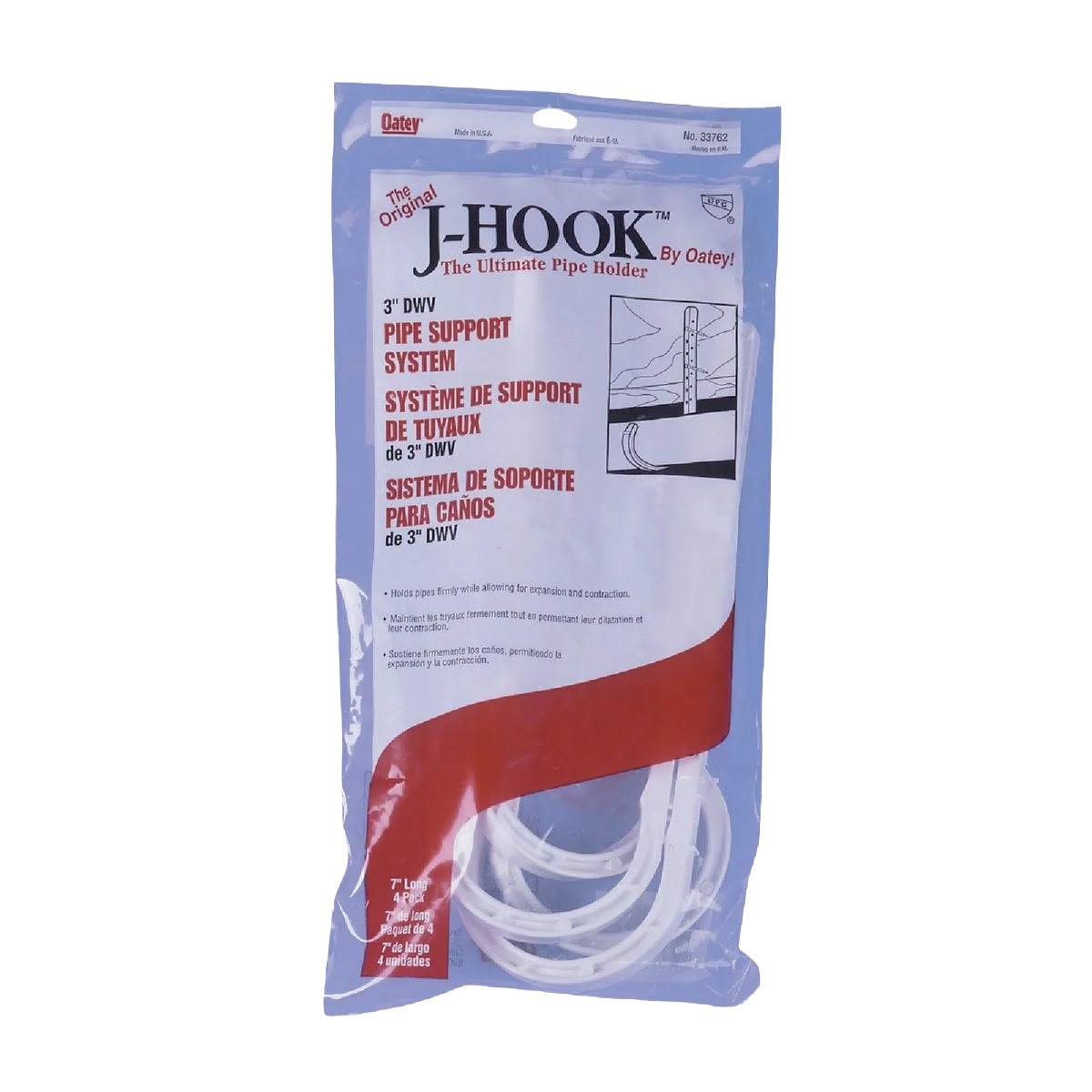 Reliable Oatey 3 In. x 7-1 2 In. ABS J-Hook Pipe Holder 4-Pack Powerful