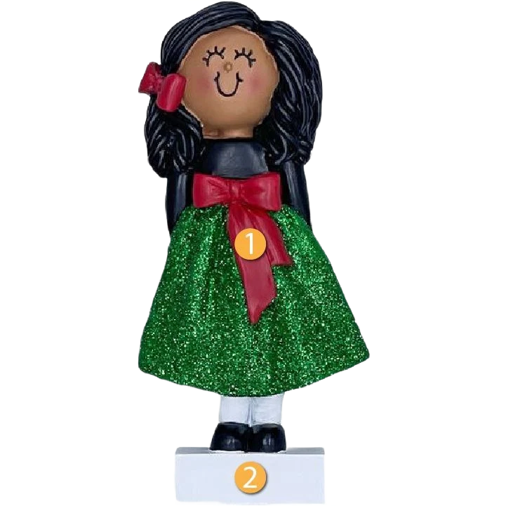 Specialty Ornament Central Personalized African American Girl in Christmas Outfit Ornament Expertly Made