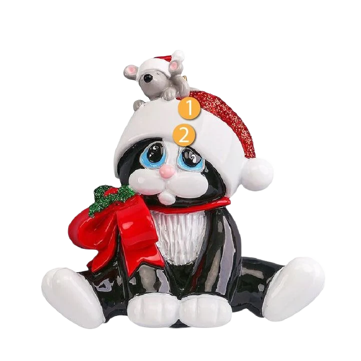 High-Quality Rudolph Me Personalized Black Kitty with Mouse Ornament Superior