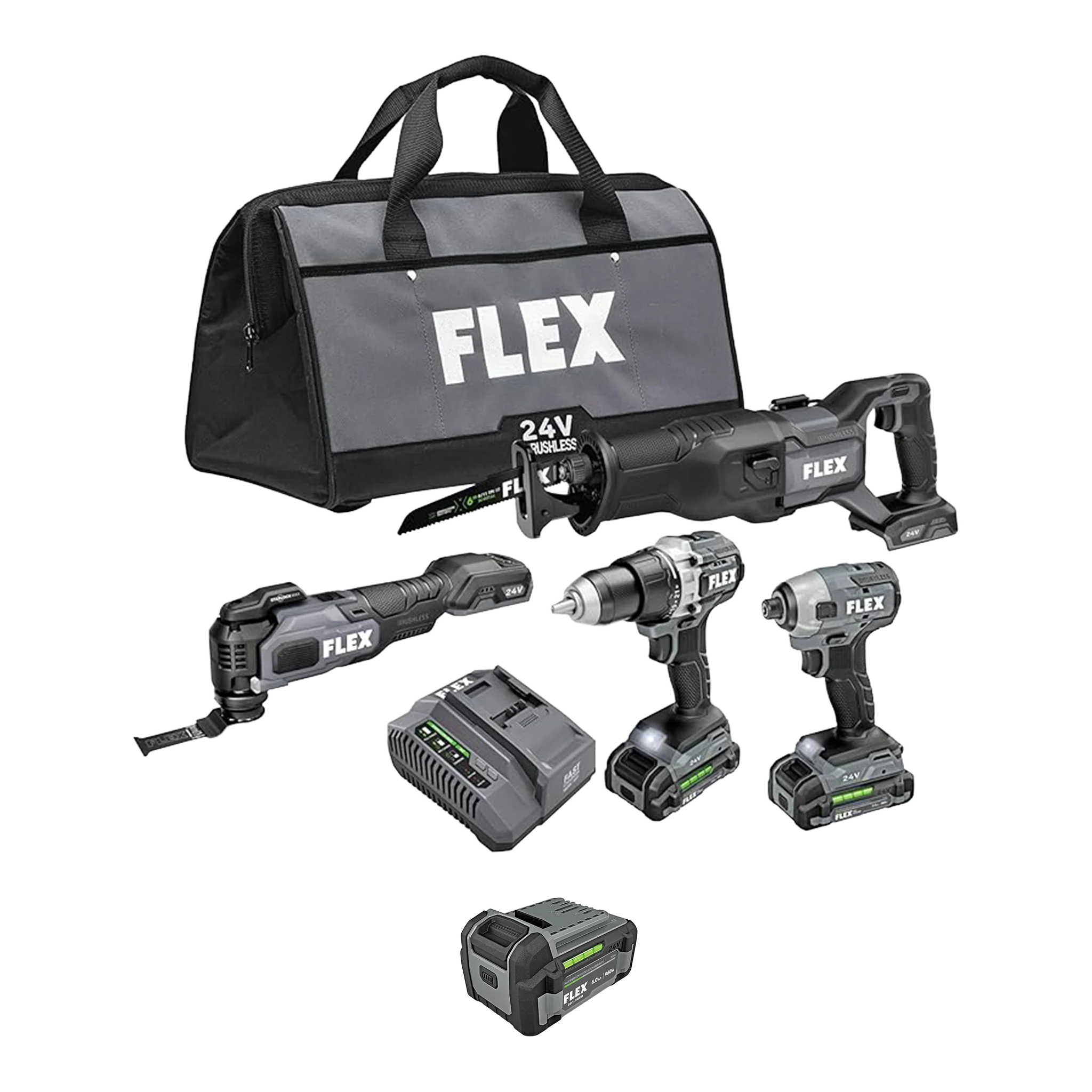 Modern FLEX 24V 4-Tool Combo Kit 24V 5.0Ah Battery High-Quality
