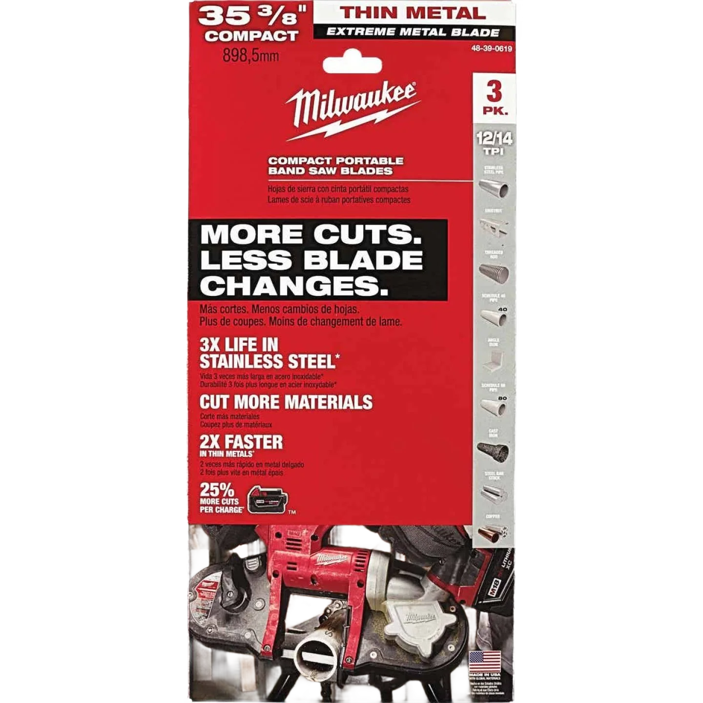 Prestigious Milwaukee 35-3 8 12 14-TPI Extreme Metal Band Saw Blades 3-Pack Fashionable