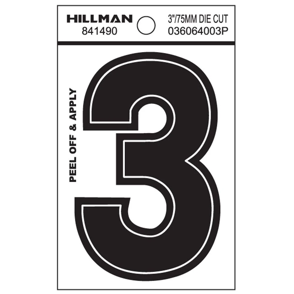 Next-Generation Hillman 3-In. Adhesive Black House Number 3 Smooth