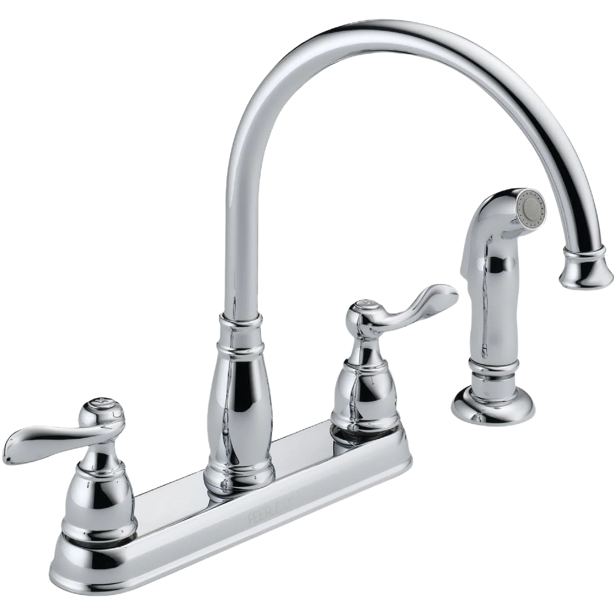 Sustainable Delta Windemere Chrome Two Handle Kitchen Faucet with Sprayer Natural