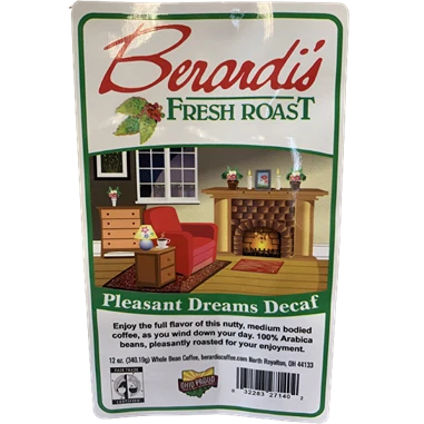 Exceptional Berardi’s Pleasant Dreams Decaffeinated Coffee Beans 12 oz. High-Grade