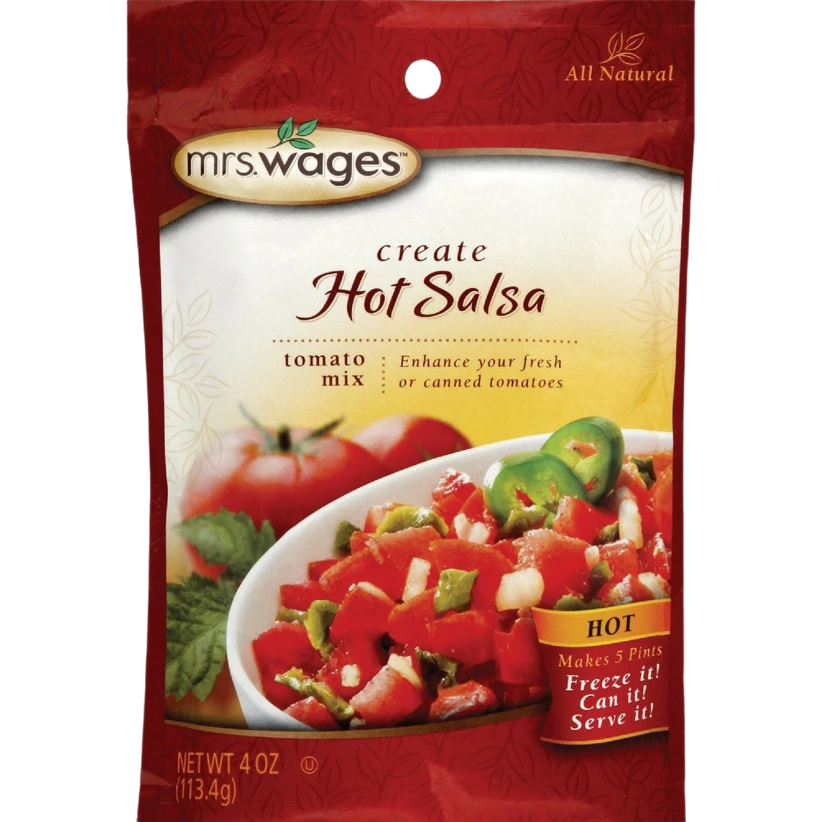 Exclusive Mrs. Wages Hot Salsa Tomato Mix 4 oz. Green