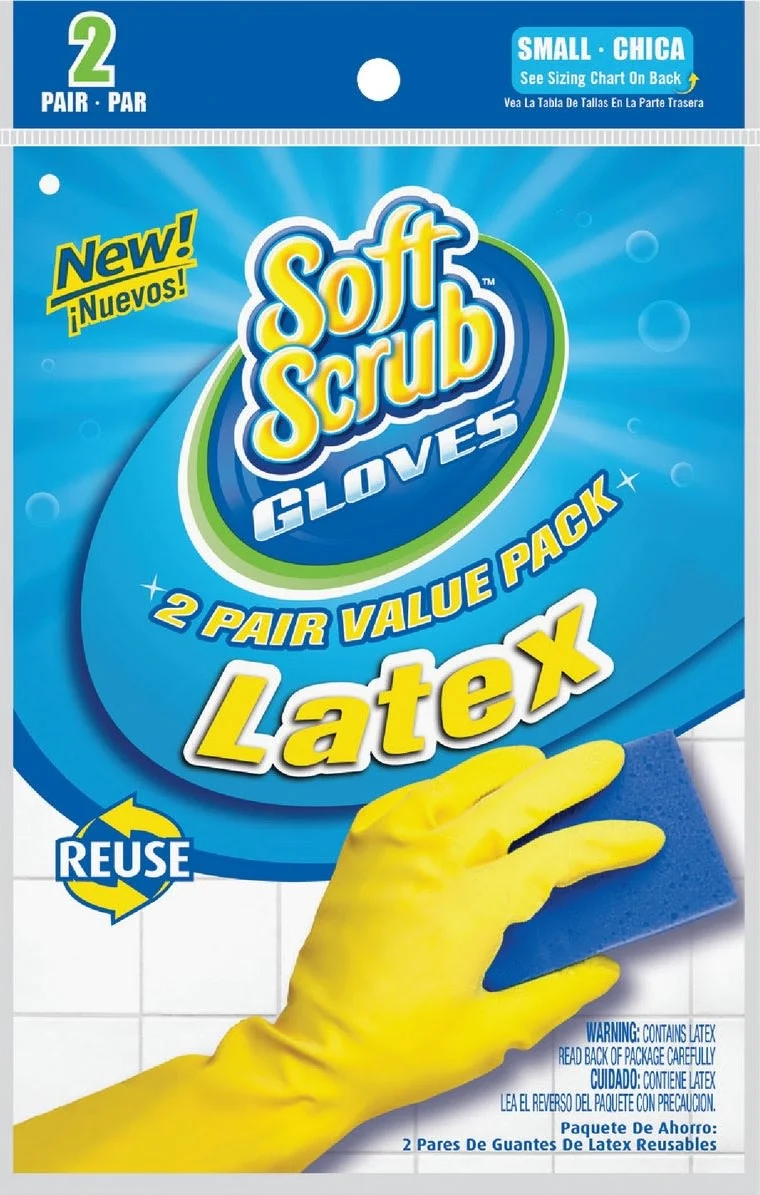 Elite Soft Scrub Small Yellow Latex Rubber Gloves 2-Pack Stylish