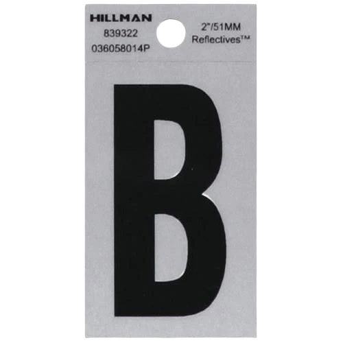Quality Hillman 2 in. Black Silver Reflective Mylar Square Cut Sticker Letter B Soft
