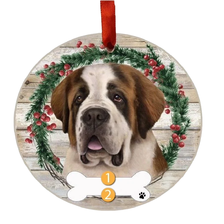 Professional E S Pets Personalized Saint Bernard Face Wreath Ornament Premium