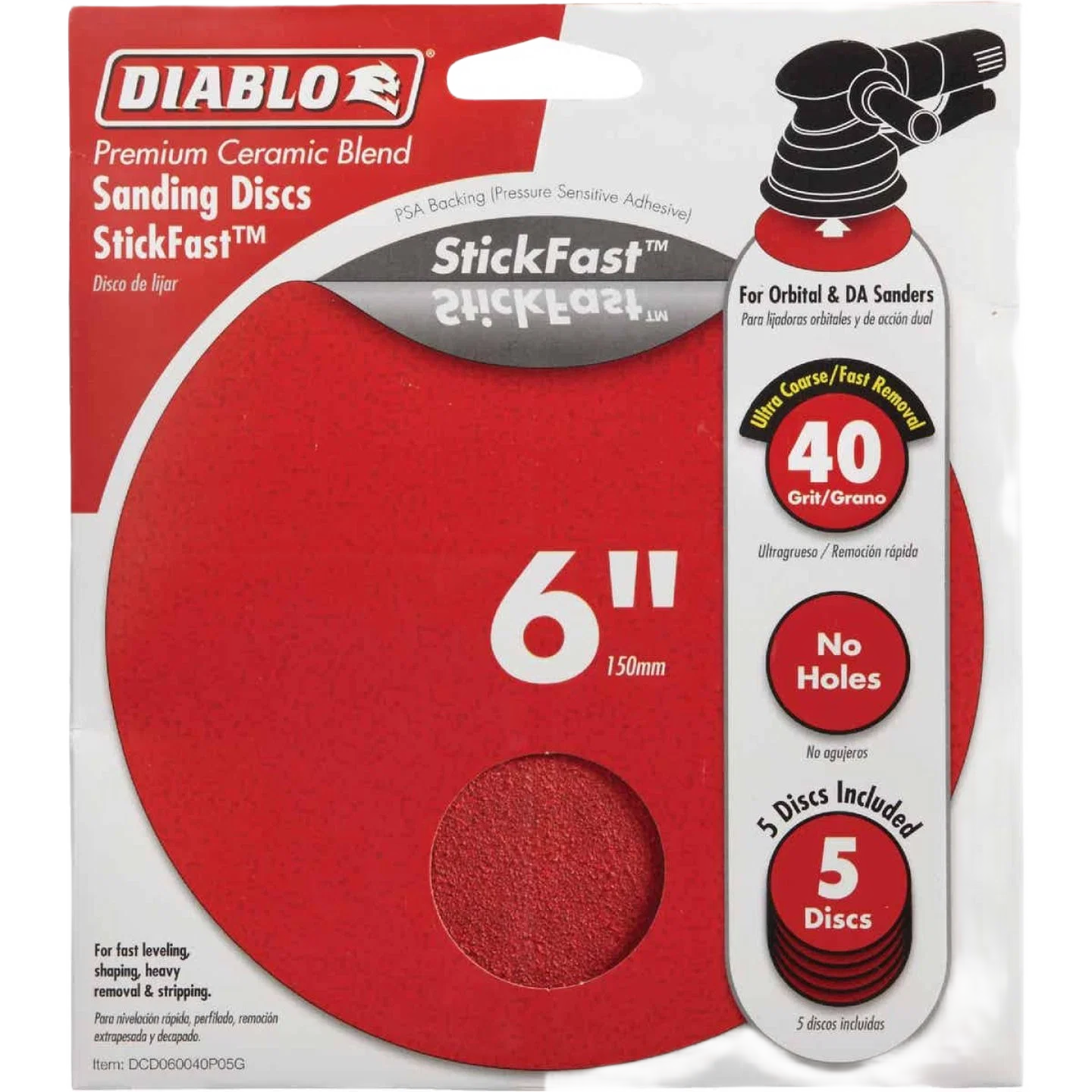 Durable Diablo StickFast 6-In. 40-Grit ROS Sanding Discs 5-Pack Next-Generation
