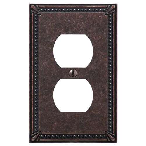 Relaxed Amerelle 1 Duplex Imperial Bead Tumbled Antique Bronze Wall Plate Fine Crafted