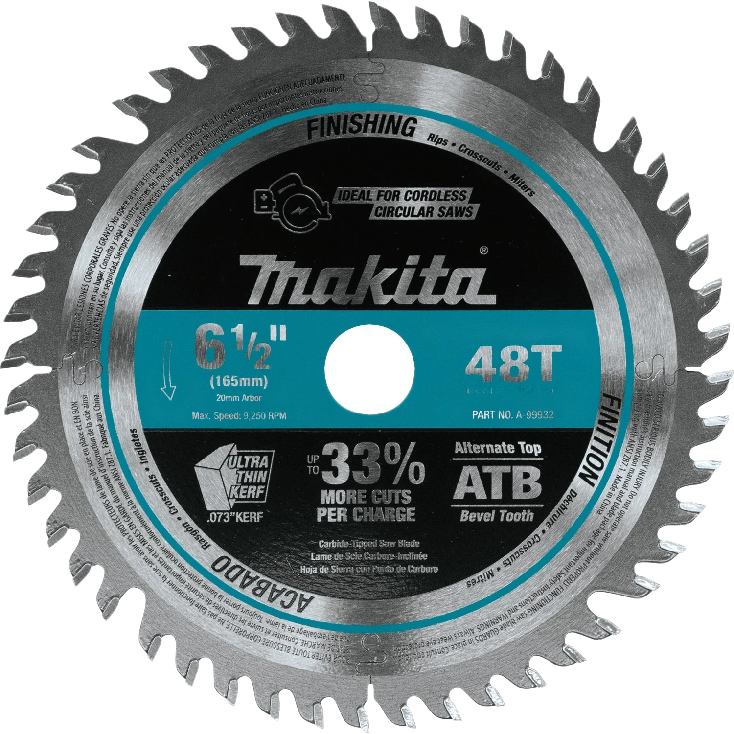 Green Makita 6-1 2 in. 48T Plunge Saw Blade Recyclable