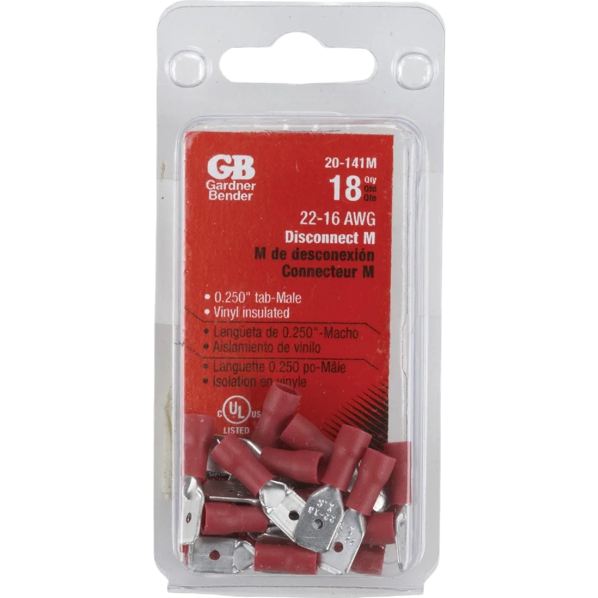 Prestigious Gardner Bender 22 to 16 AWG Red Vinyl-Insulated Barrel Male Disconnect 21-Pack Responsible