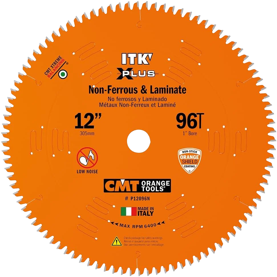 Organic CMT Orange Tools 12 96T Itk-Xplus® Non-Ferrous Metal Composite Decking Saw Blade Detailed