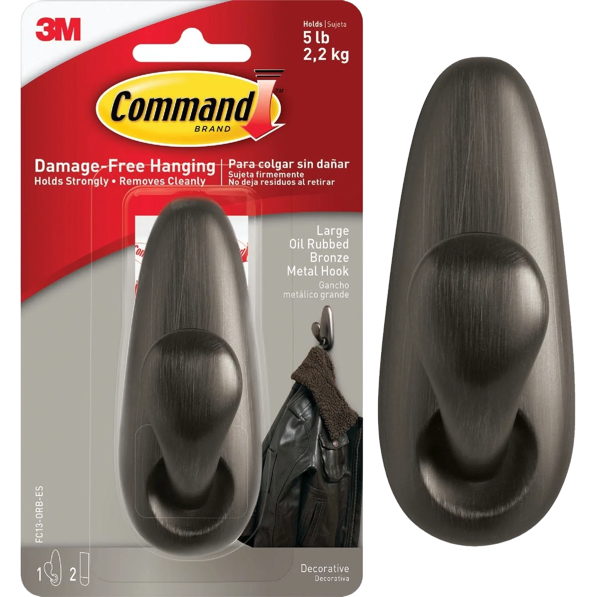 Elegant 3M Command Decorative Fashion Large Oil Rubbed Bronze Adhesive Hook Original Design