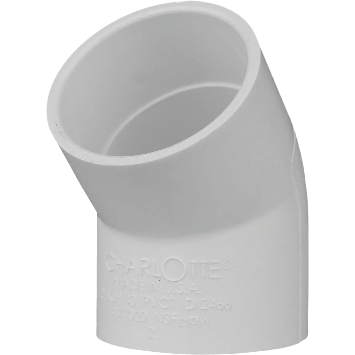 Original Design Charlotte Pipe Schedule 40 45 Deg. White PVC Elbow 2 In. Slip x Slip Expertly Made