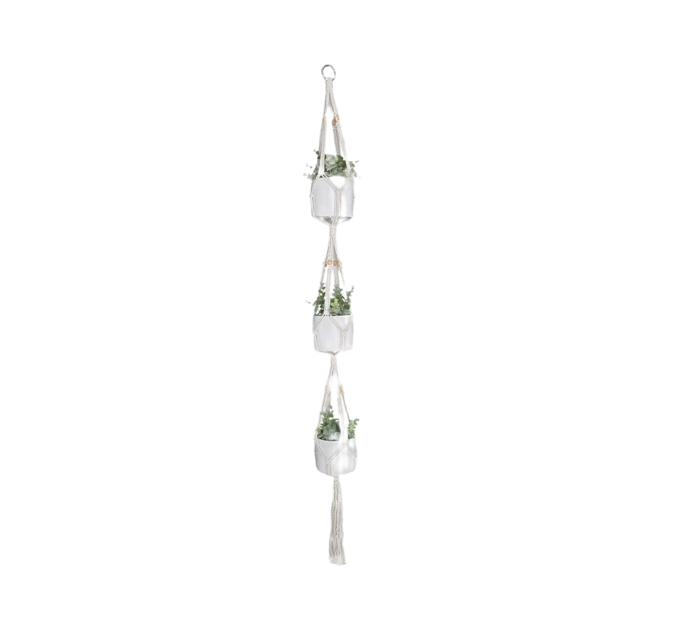 Prestigious Meesh Drops 4 Natural Triple Pot Macrame Hanger 54 Length Artisan