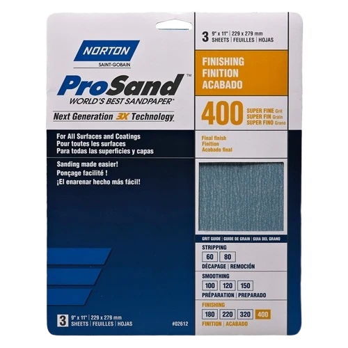 Flexible Norton 400-Grit Prosand Sanding Paper 3-Pack Lightweight