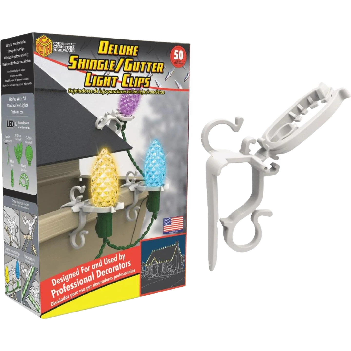 Classic Adams Commercial Christmas White Gutter and Shingle Deluxe Light Clips 50-Pack Green