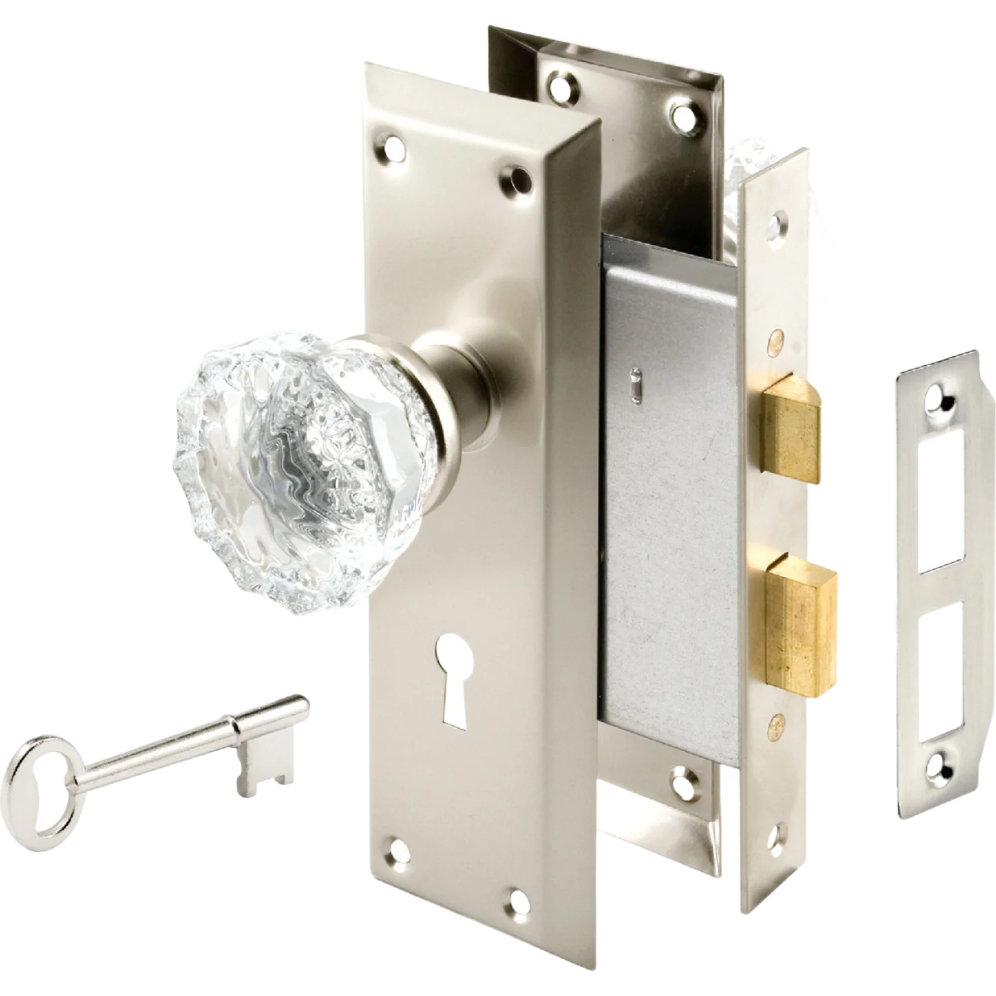 Superior Defender Security Satin Nickel Keyed Mortise Entry Lock with Glass Knob Contemporary