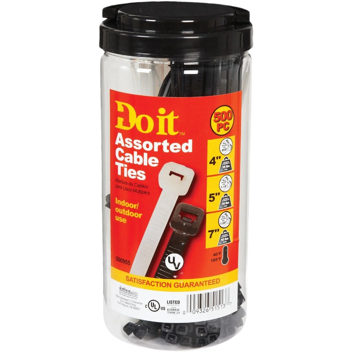 Official Do it Assorted Black Natural Self-Locking Cable Ties 500-Piece Innovative