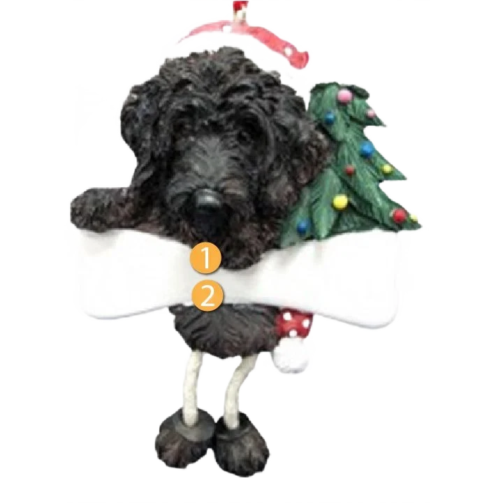 Exclusive E S Pets Personalized Dark Brown Labradoodle Dangling Legs Ornament Sophisticated