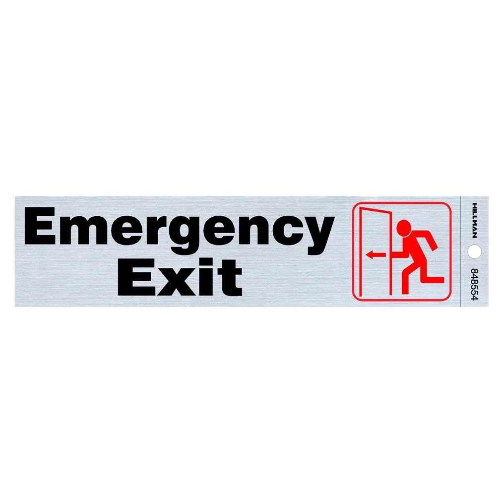 Natural Hillman Black Red Nickel Emergency Exit Sign 2 in. x 8 in. Fine