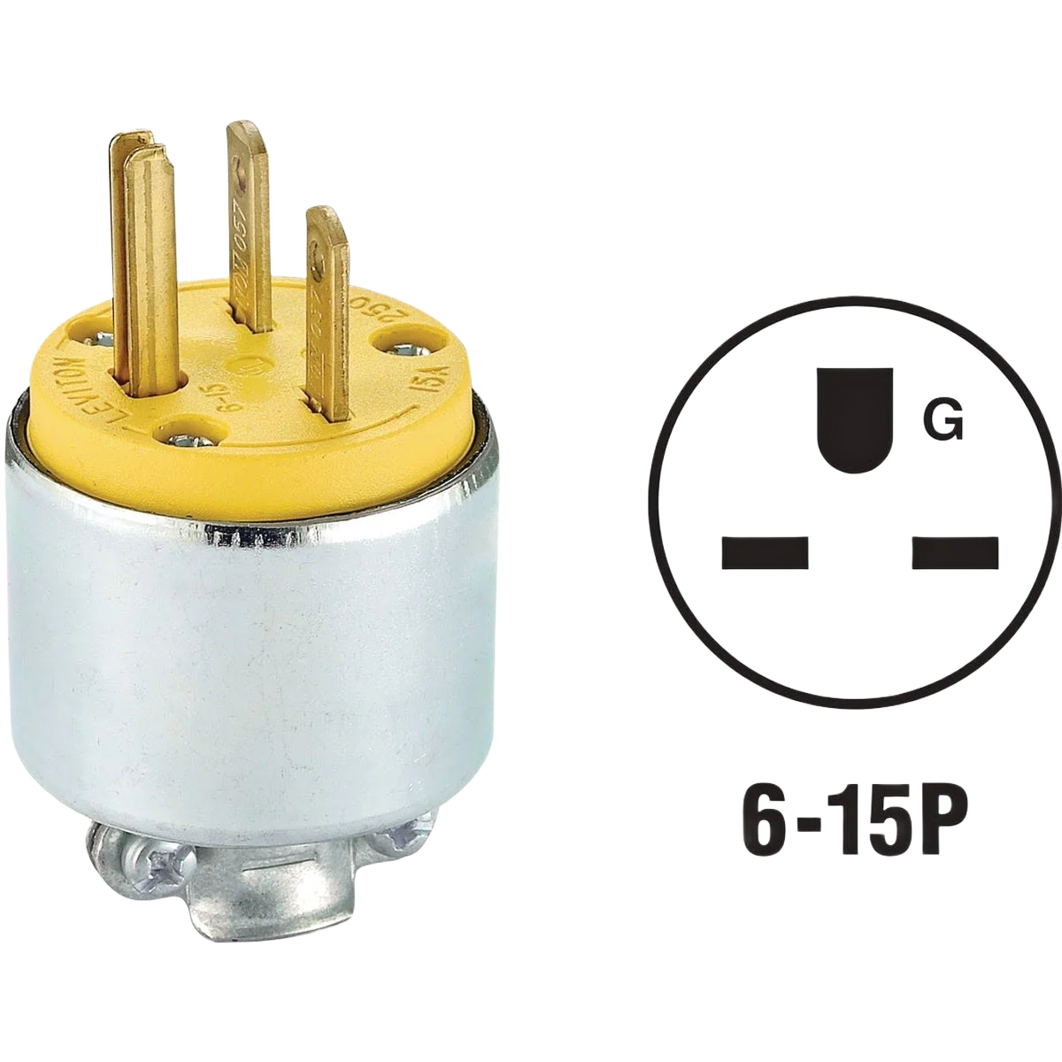 Traditional Leviton 15 Amp 250V 3-Wire 2-Pole Yellow Armored Cord Plug Contemporary