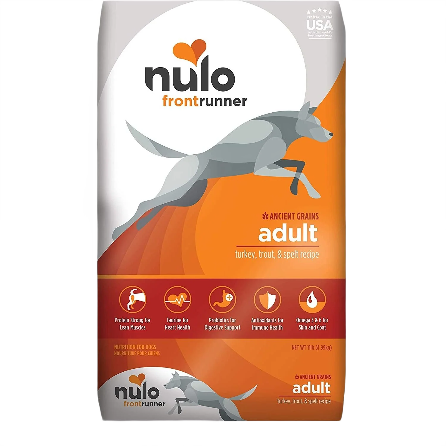 Easy-to-Use Nulo Frontrunner Turkey Trout Spelt Recipe Dry Adult Dog Food 11 lb. Secure