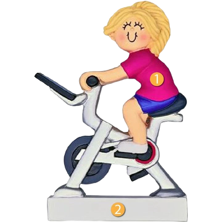 Contemporary Ornament Central Personalized Blonde Female on Exercise Bike Ornament Fast
