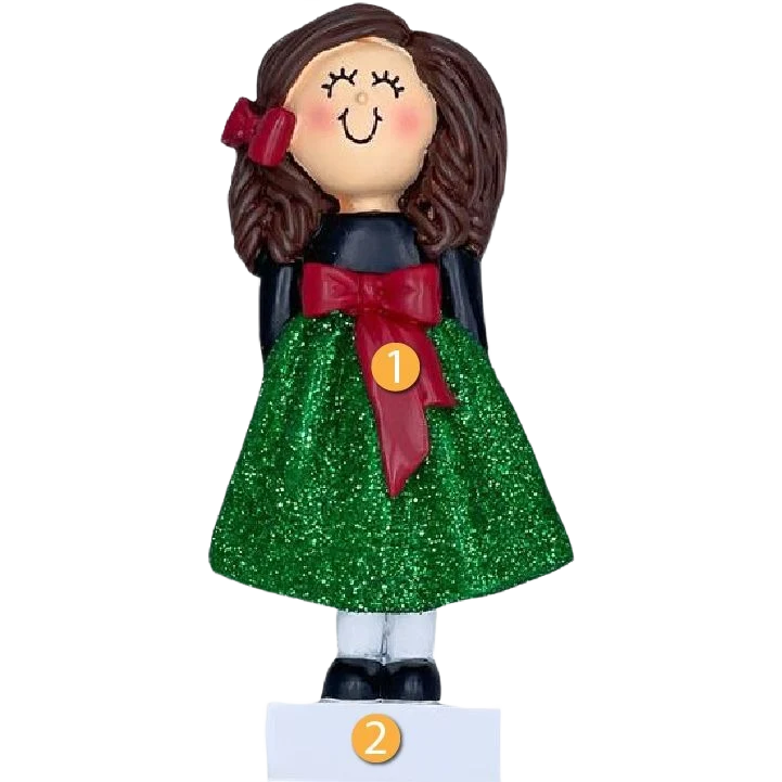 Modern Ornament Central Personalized Brunette Girl in Christmas Outfit Ornament Certified