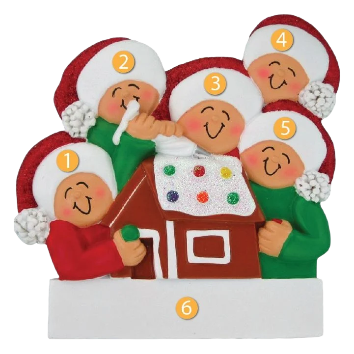 Elegant Ornament Central Personalized 5 People Making Gingerbread House Ornament Smart