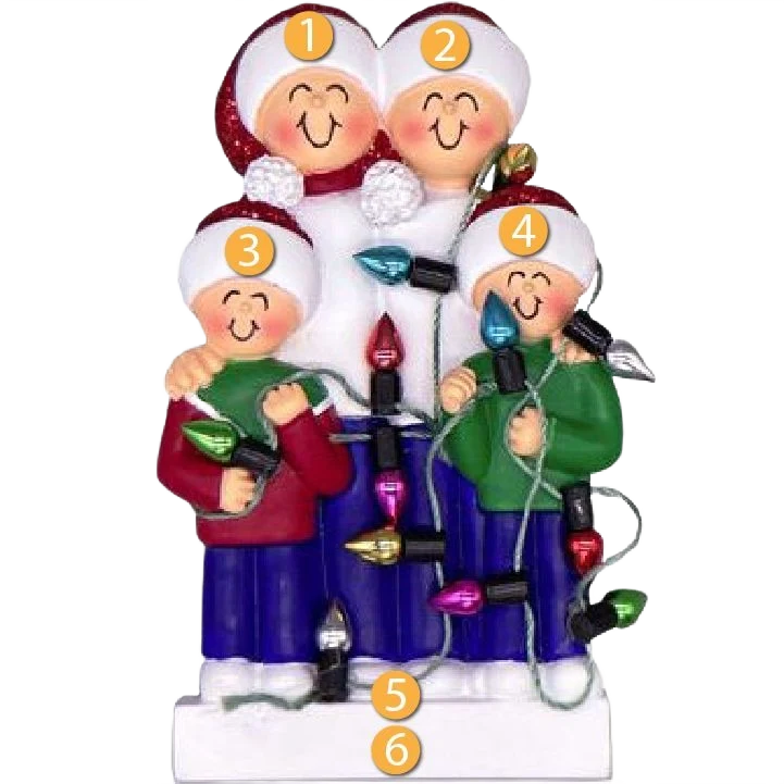 Next-Generation Ornament Central Personalized Family of 4 with Lights Ornament Sophisticated