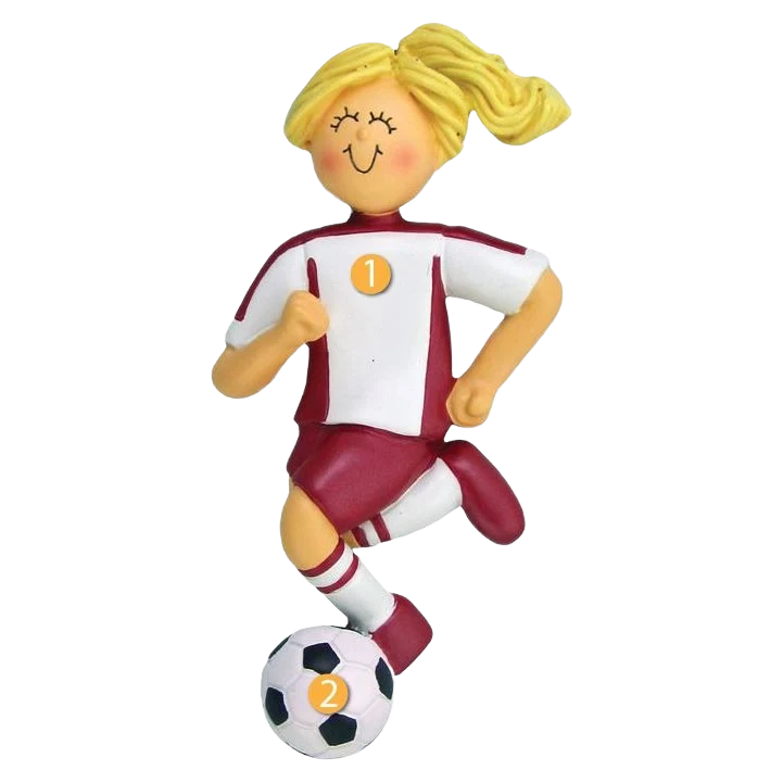 Easy-to-Use Ornament Central Personalized Blonde Female in Red Soccer Uniform Ornament Selected