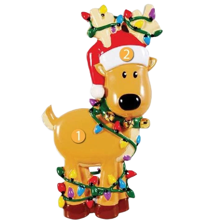 Official PolarX Personalized Deer Tangled in Lights Ornament Clean
