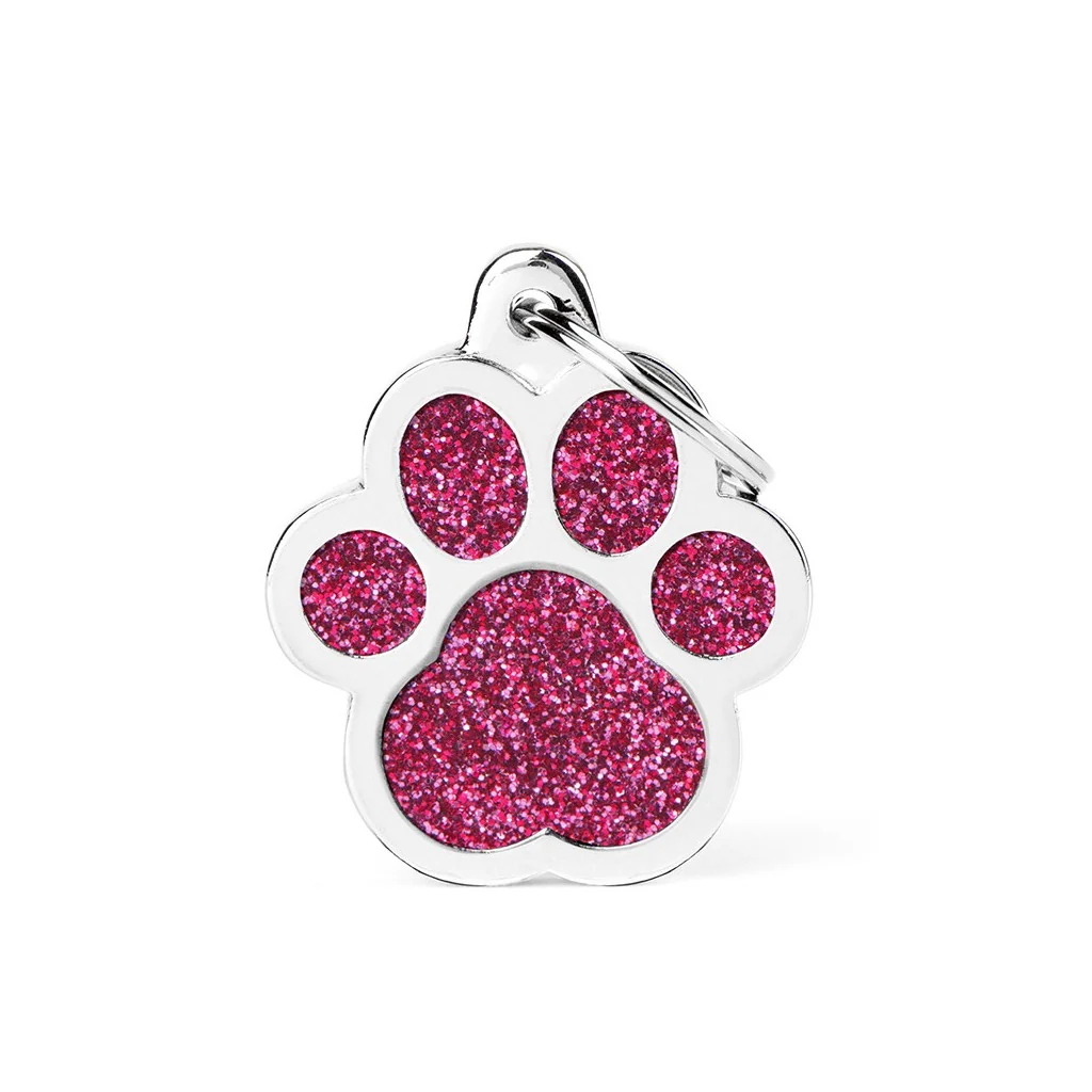 Fashionable MyFamily Shine Big Pink Glitter Paw Tag Contemporary