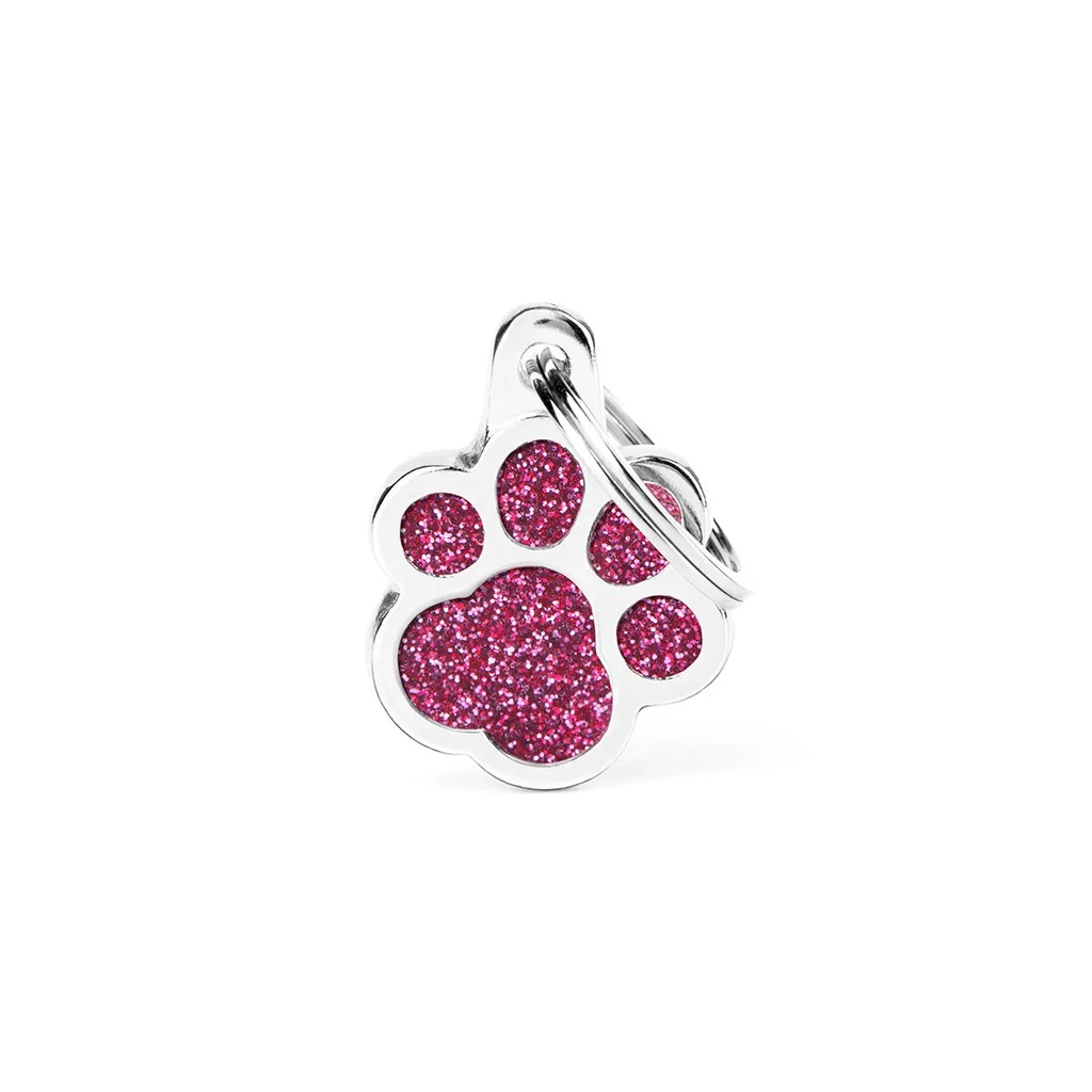 Proven MyFamily Shine Pink Glitter Paw Pet Tag Smooth