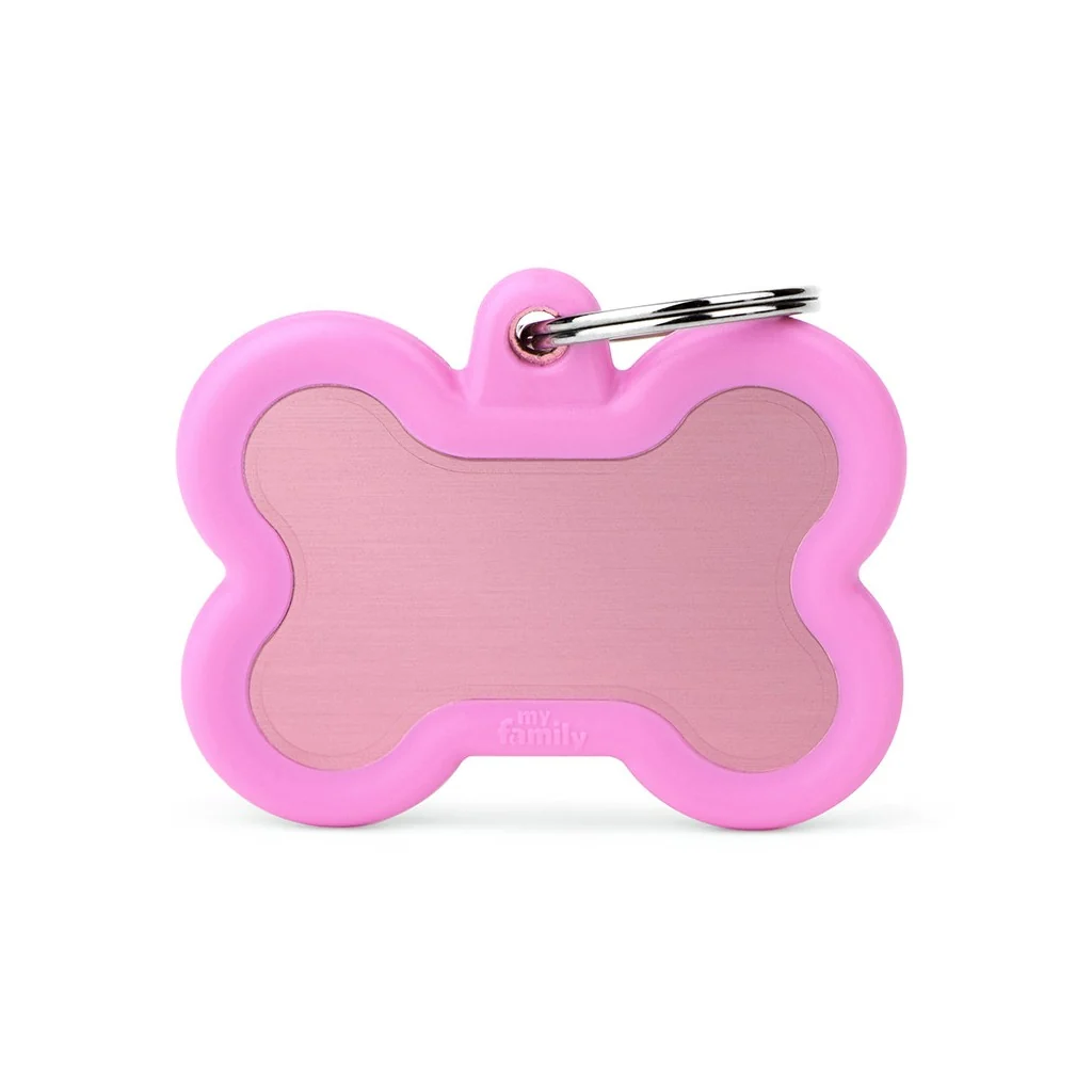 Convenient MyFamily Hushtag Big Pink Aluminum Bone with Rubber Pet Tag High-Grade