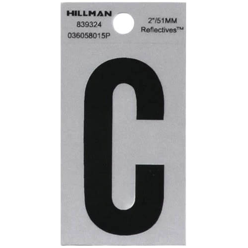 Versatile Hillman 2 in. Black Silver Reflective Mylar Square Cut Sticker Letter C Next-Generation