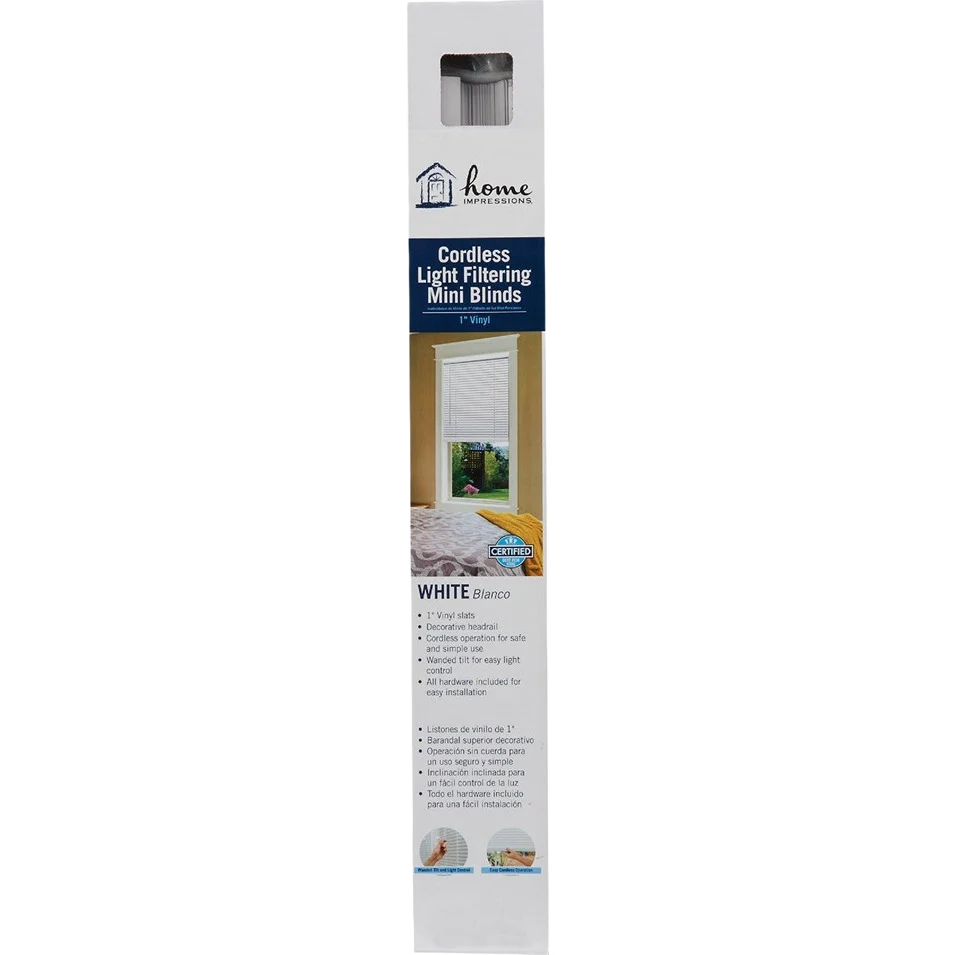 High-Performance Home Impressions White Vinyl Cordless Mini Blind 46 x 64 x 1 Exclusive
