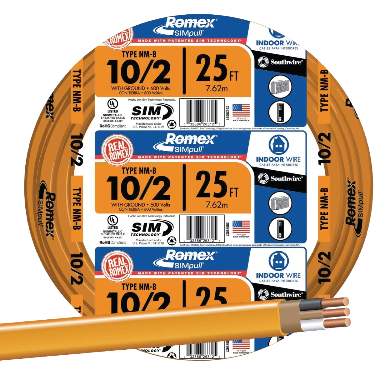 Genuine Romex 25 ft. 10-2 Orange Solid NMW G Wire Trendy