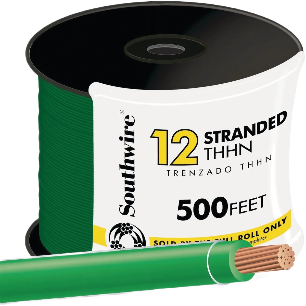 Recyclable Southwire 500 ft. 12-AWG Green Stranded THHN Wire Functional